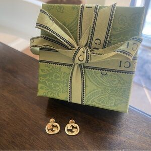 Gucci Gold Over Sterling Interlocking GG Logo Stud Earrings   Like New with Box